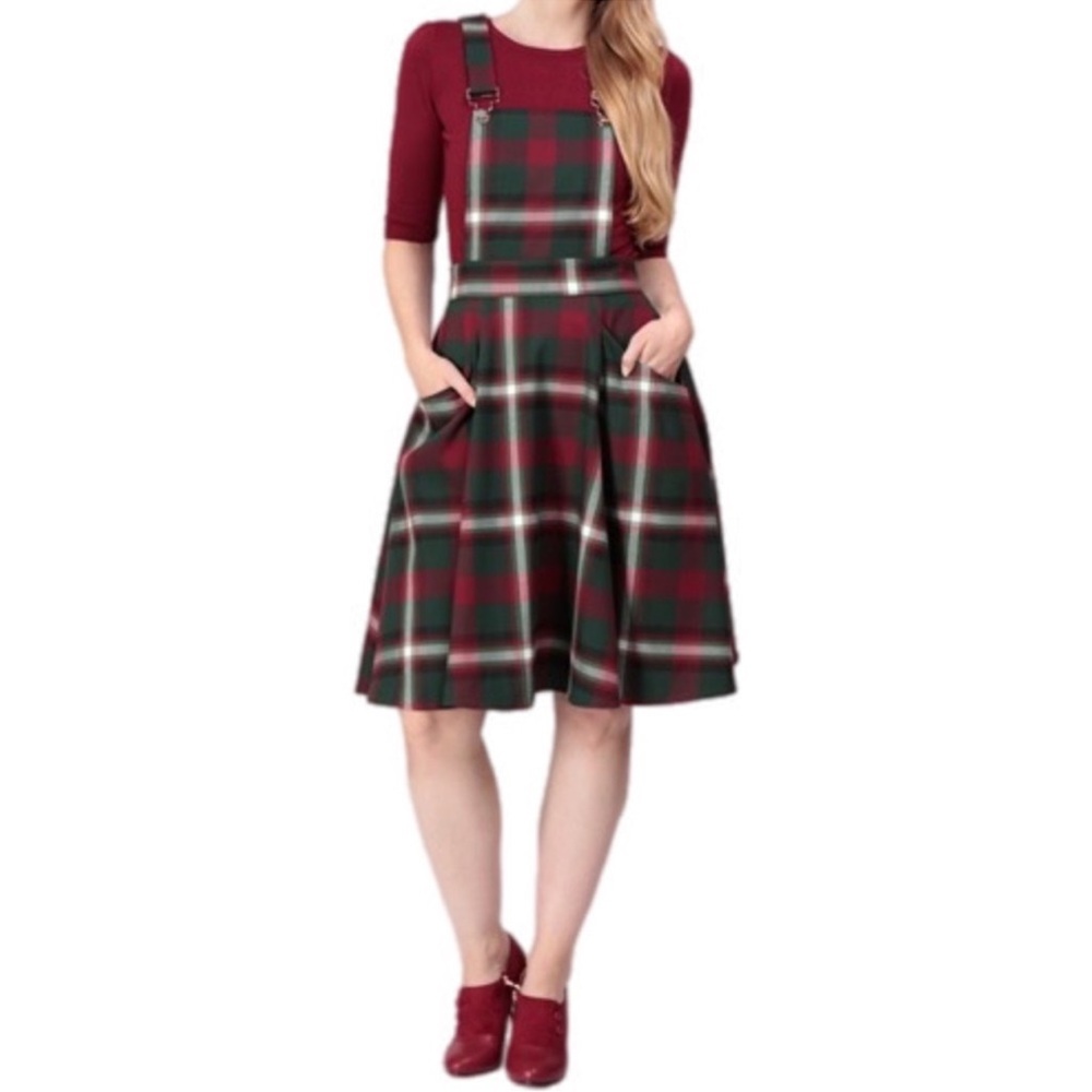 ModCloth Collectif Kayden Festive Check Dungaree Dress NWT - Picture 2 of 7